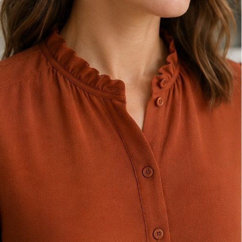 Rust Ruffle Collar Blouse - Picture 4 of 6